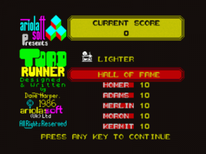 Toad Runner (1986)(Ariolasoft UK) ROM